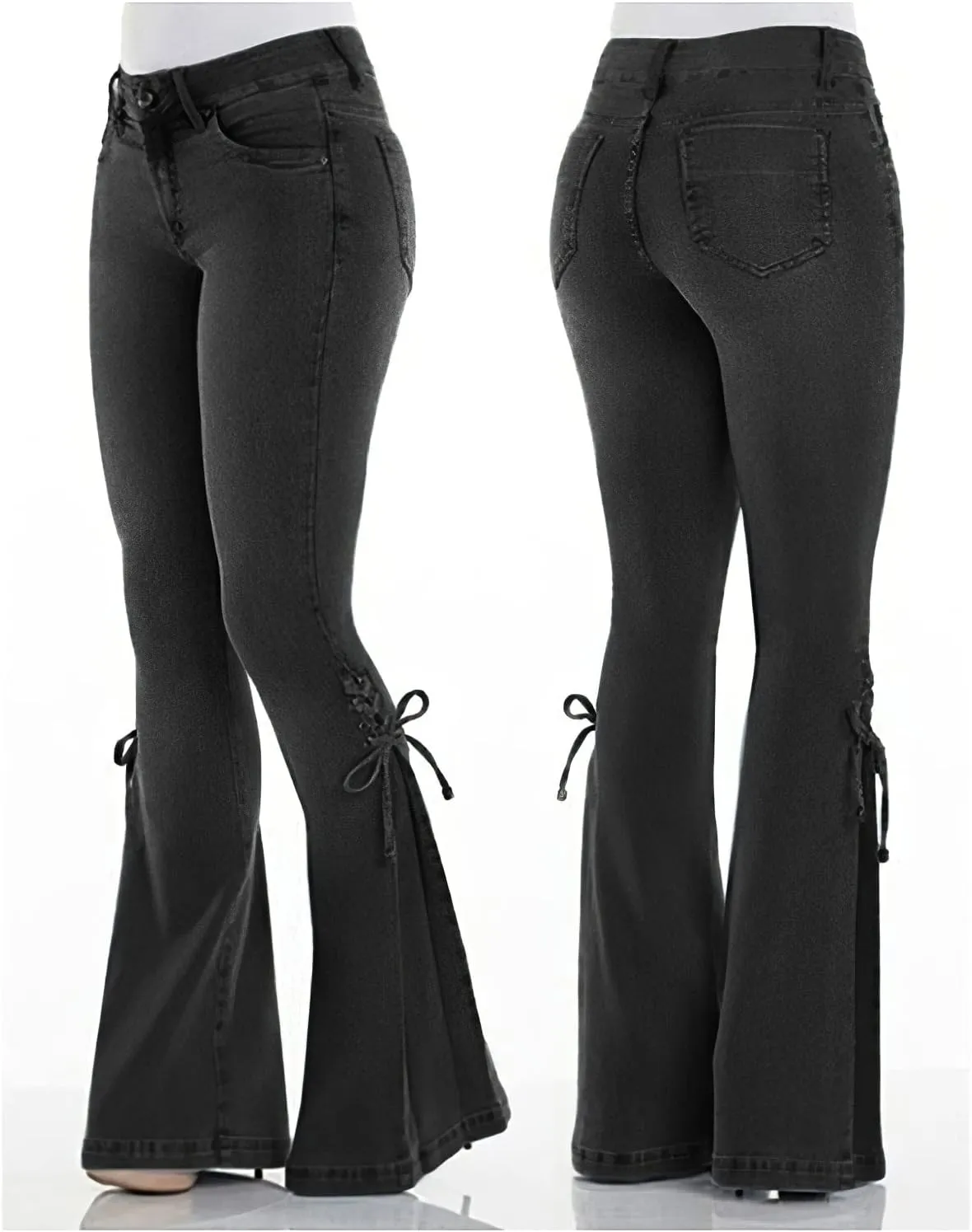 Akivide Women's Plus Size Bell Bottom Jeans Stretchy High Waisted Lace Up Flare Denim Pants Skinny Stretch