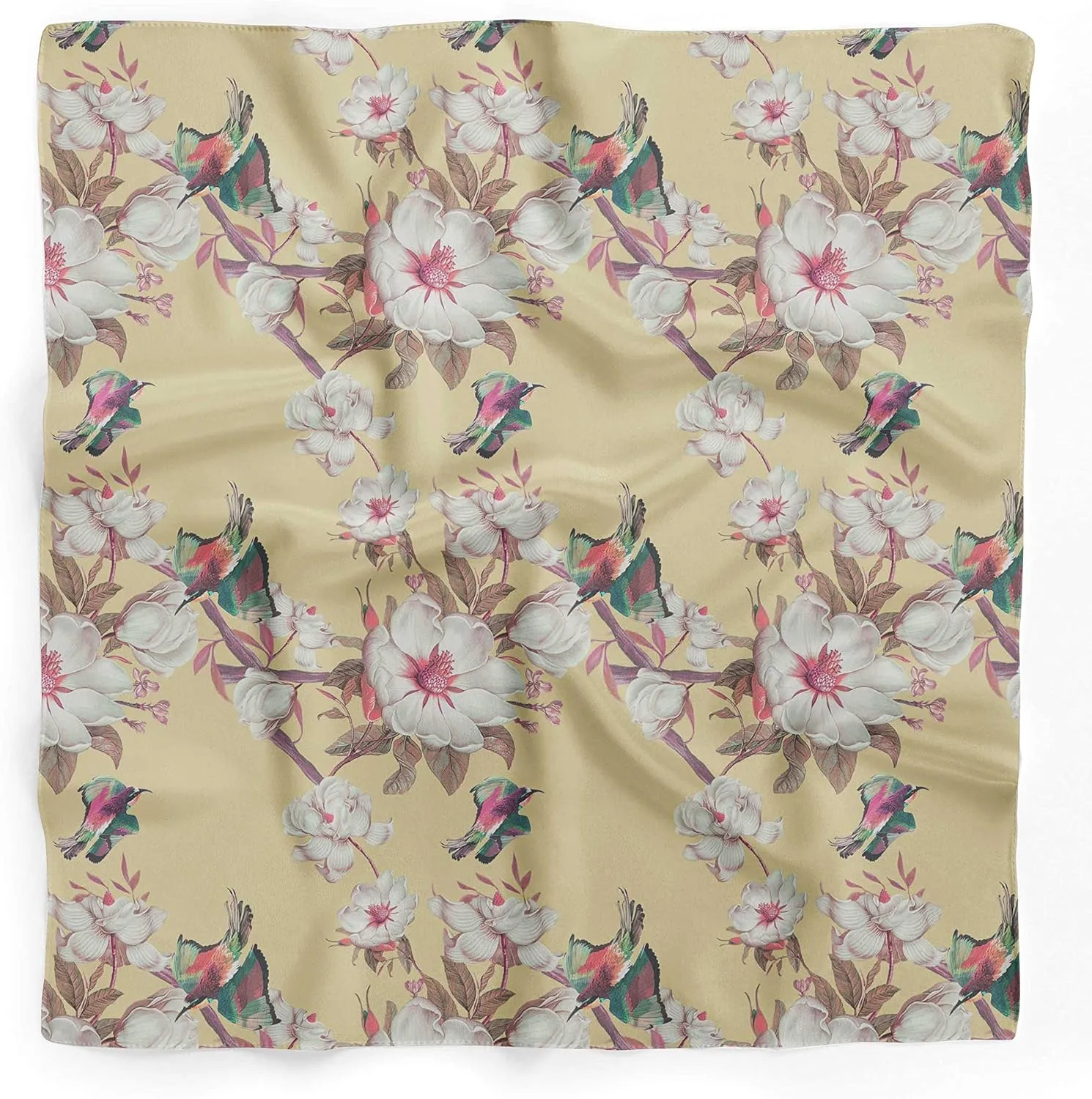 Bimba Printed Pure Silk Scarf Neck Wrap Summer Hair Bandanas For Women