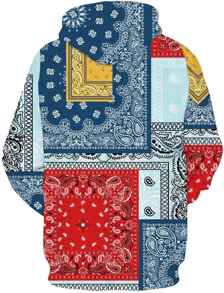 Blue Bandana Hoodies for Men Women Bandanas Print Clothing Athletic Shorts Shirts Paisley Jackets Sweatpants
