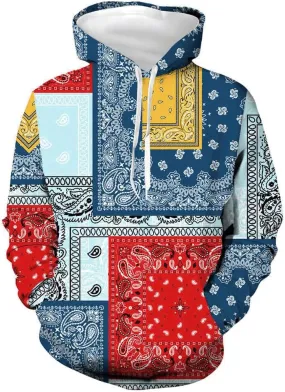 Blue Bandana Hoodies for Men Women Bandanas Print Clothing Athletic Shorts Shirts Paisley Jackets Sweatpants