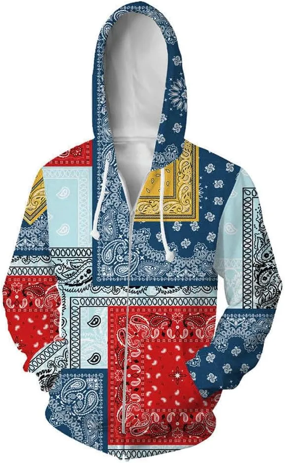 Blue Bandana Hoodies for Men Women Bandanas Print Clothing Athletic Shorts Shirts Paisley Jackets Sweatpants