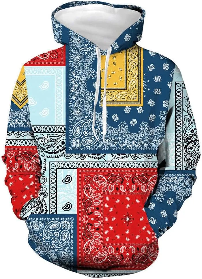 Blue Bandana Hoodies for Men Women Bandanas Print Clothing Athletic Shorts Shirts Paisley Jackets Sweatpants