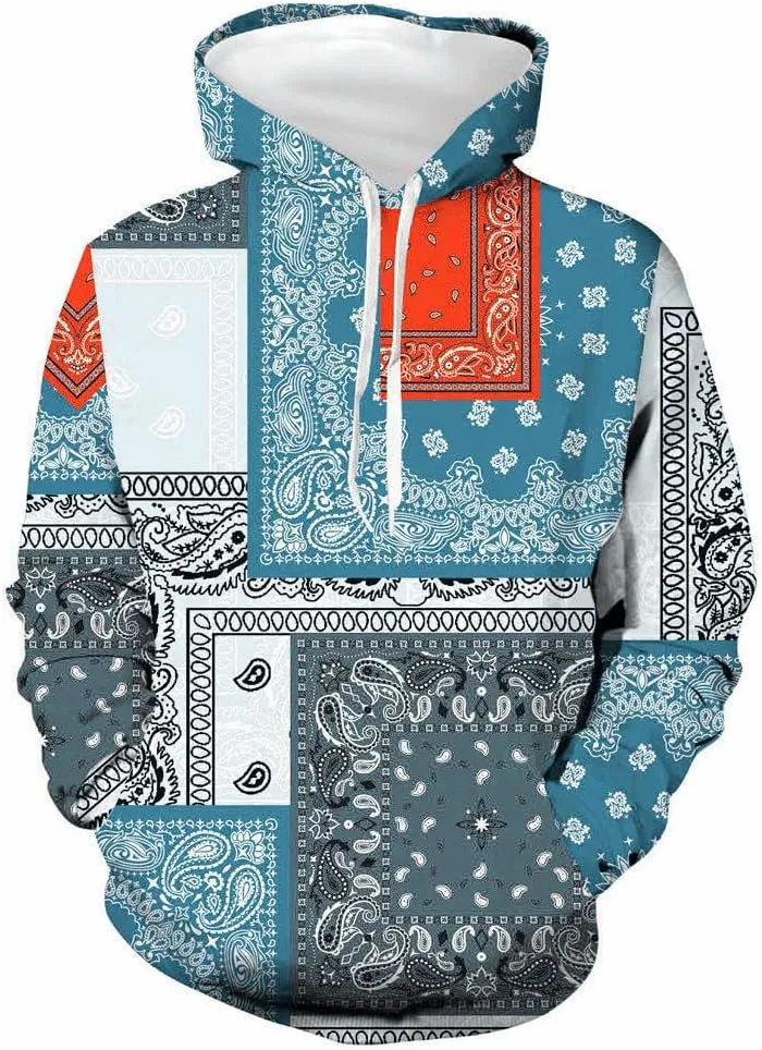 Blue Bandana Hoodies for Men Women Bandanas Print Clothing Athletic Shorts Shirts Paisley Jackets Sweatpants