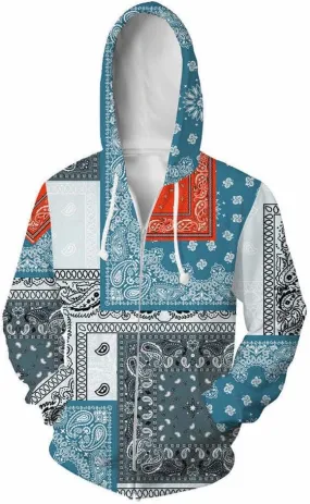 Blue Bandana Hoodies for Men Women Bandanas Print Clothing Athletic Shorts Shirts Paisley Jackets Sweatpants