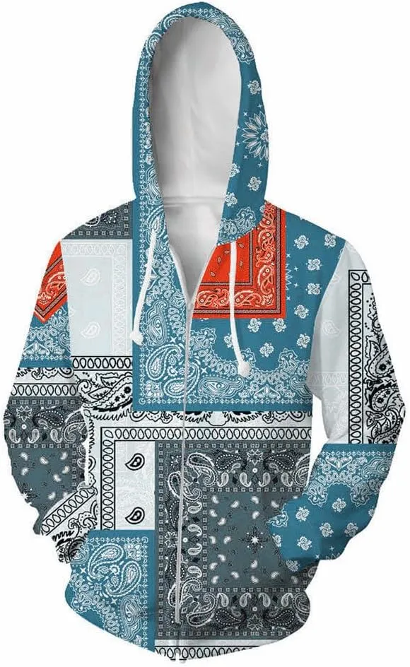 Blue Bandana Hoodies for Men Women Bandanas Print Clothing Athletic Shorts Shirts Paisley Jackets Sweatpants