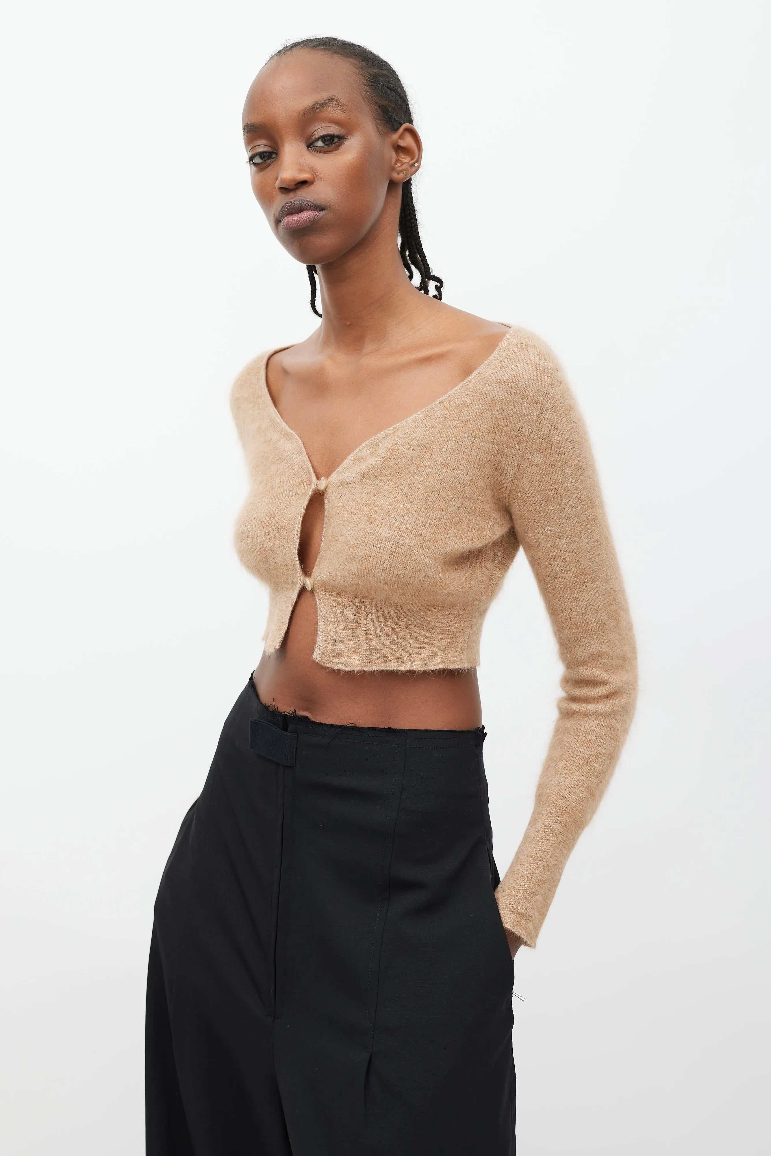 Brown Mohair Alzou Cropped Cardigan