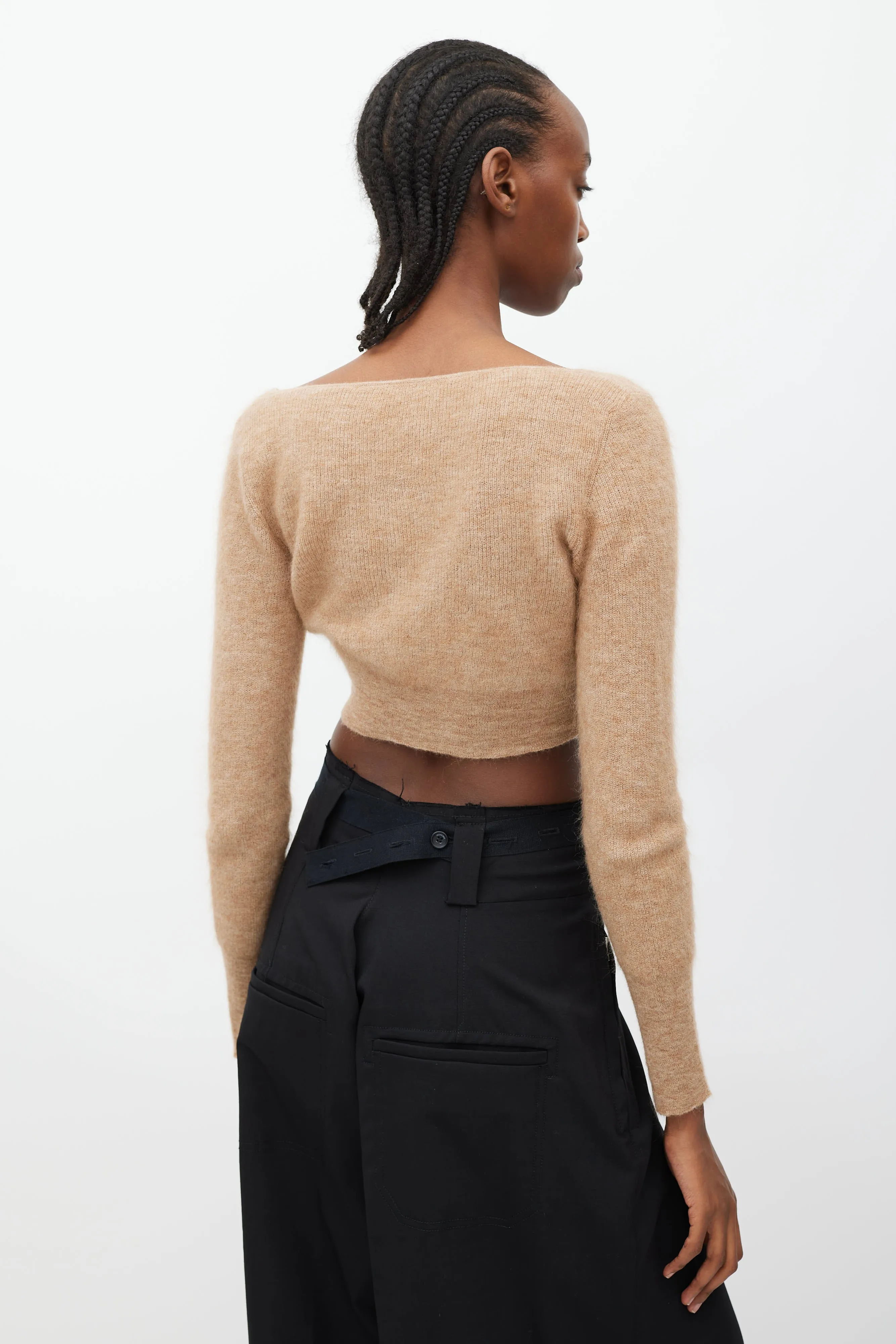 Brown Mohair Alzou Cropped Cardigan