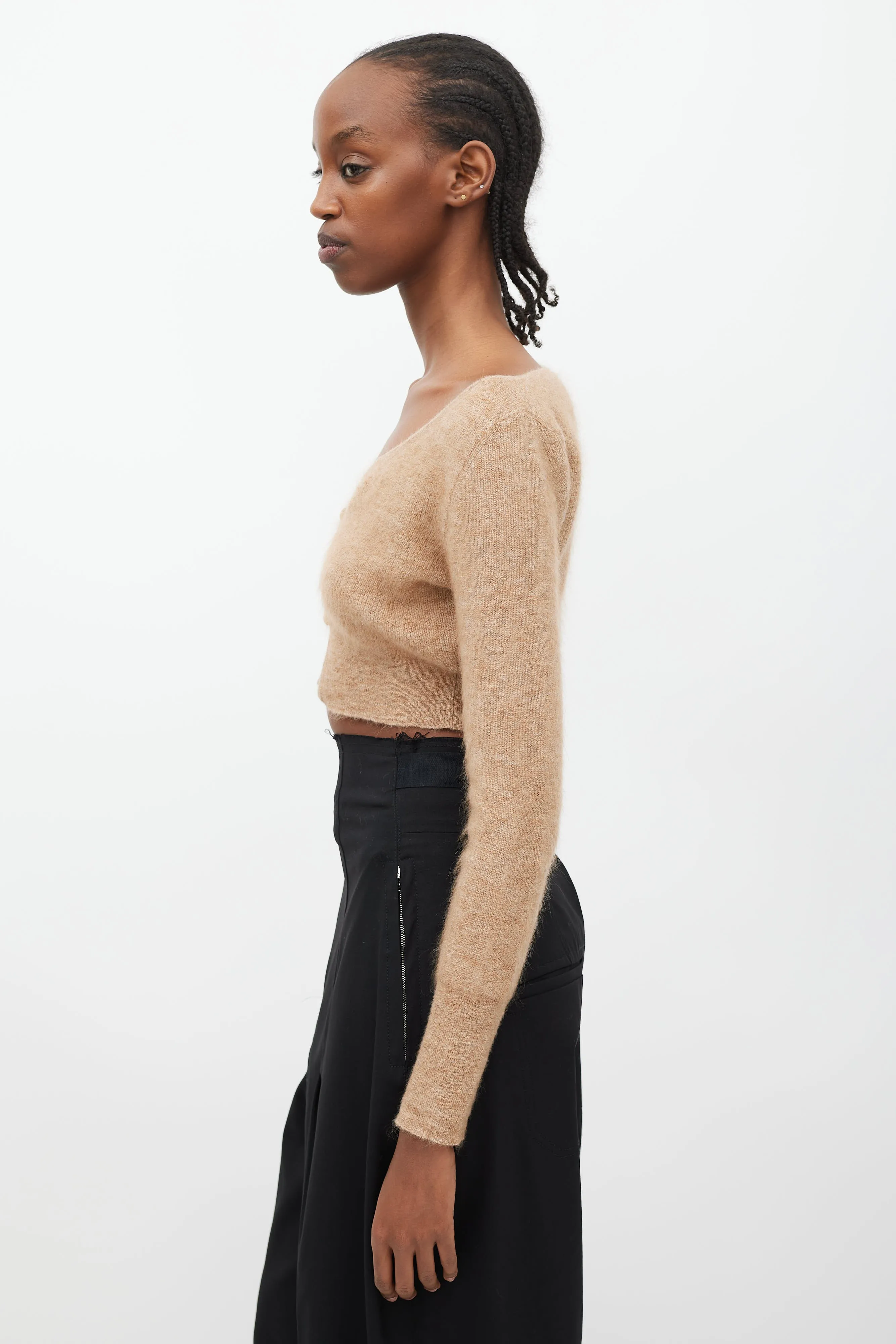 Brown Mohair Alzou Cropped Cardigan