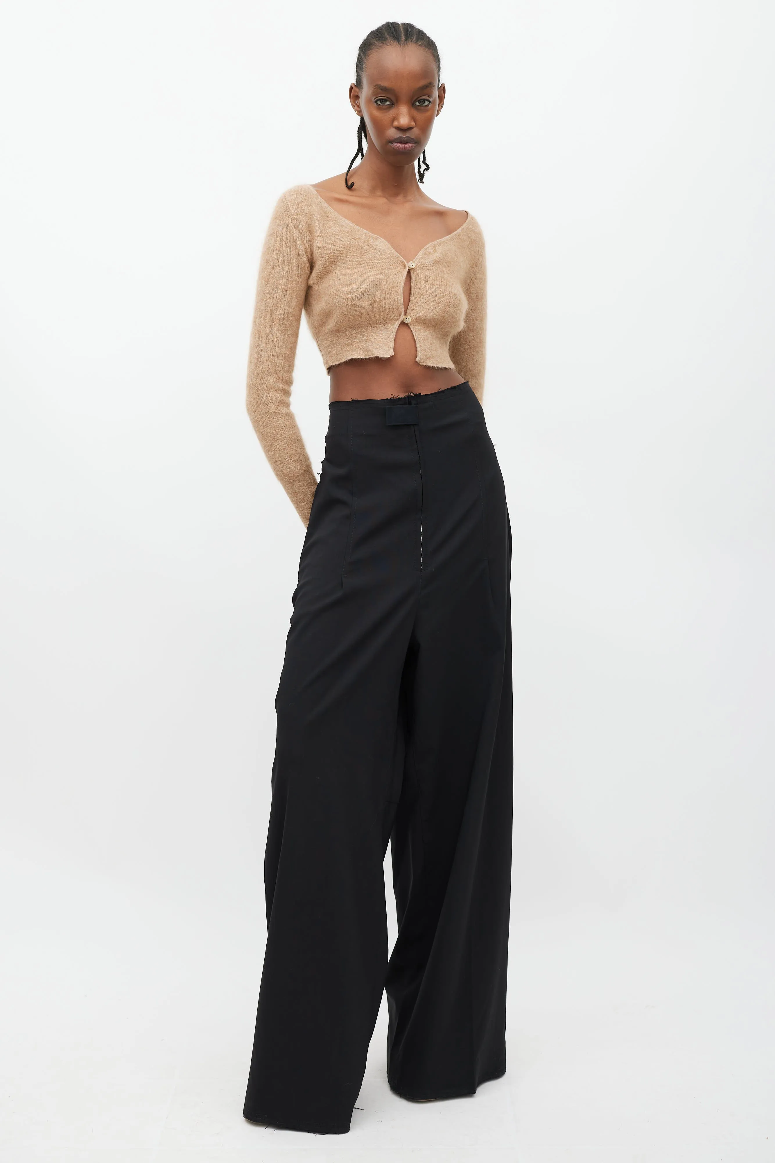 Brown Mohair Alzou Cropped Cardigan