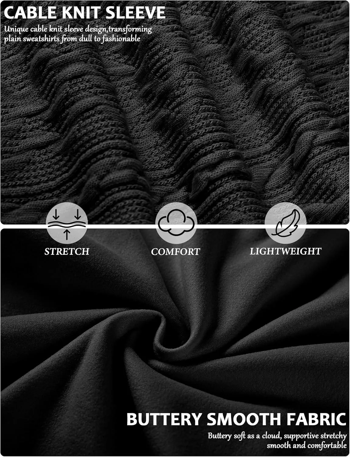 Buauty Womens Sweatshirts Crewneck Cable Knit Sleeve Pullover Sweaters Lightweight Fall Fashion Casual Tunic Tops