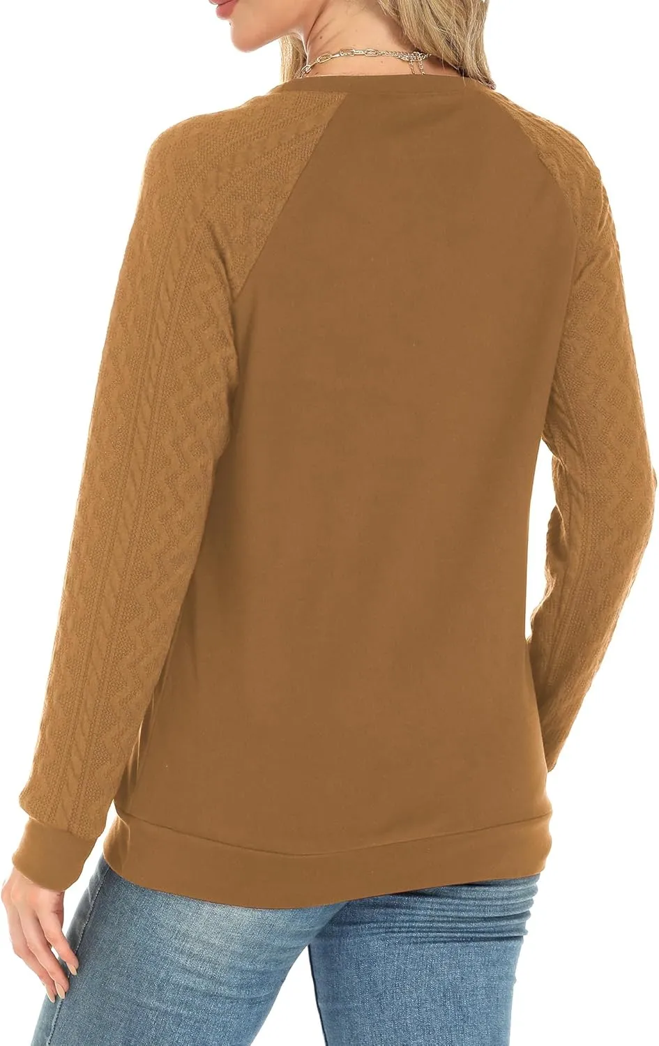 Buauty Womens Sweatshirts Crewneck Cable Knit Sleeve Pullover Sweaters Lightweight Fall Fashion Casual Tunic Tops
