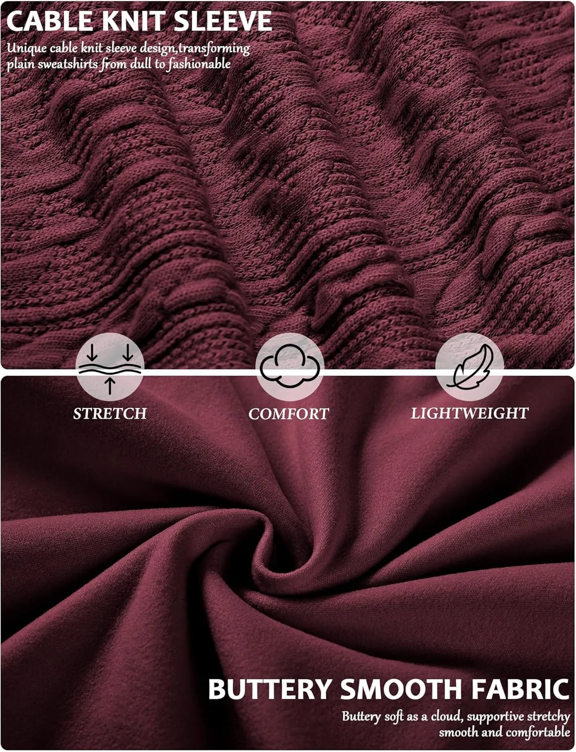 Buauty Womens Sweatshirts Crewneck Cable Knit Sleeve Pullover Sweaters Lightweight Fall Fashion Casual Tunic Tops