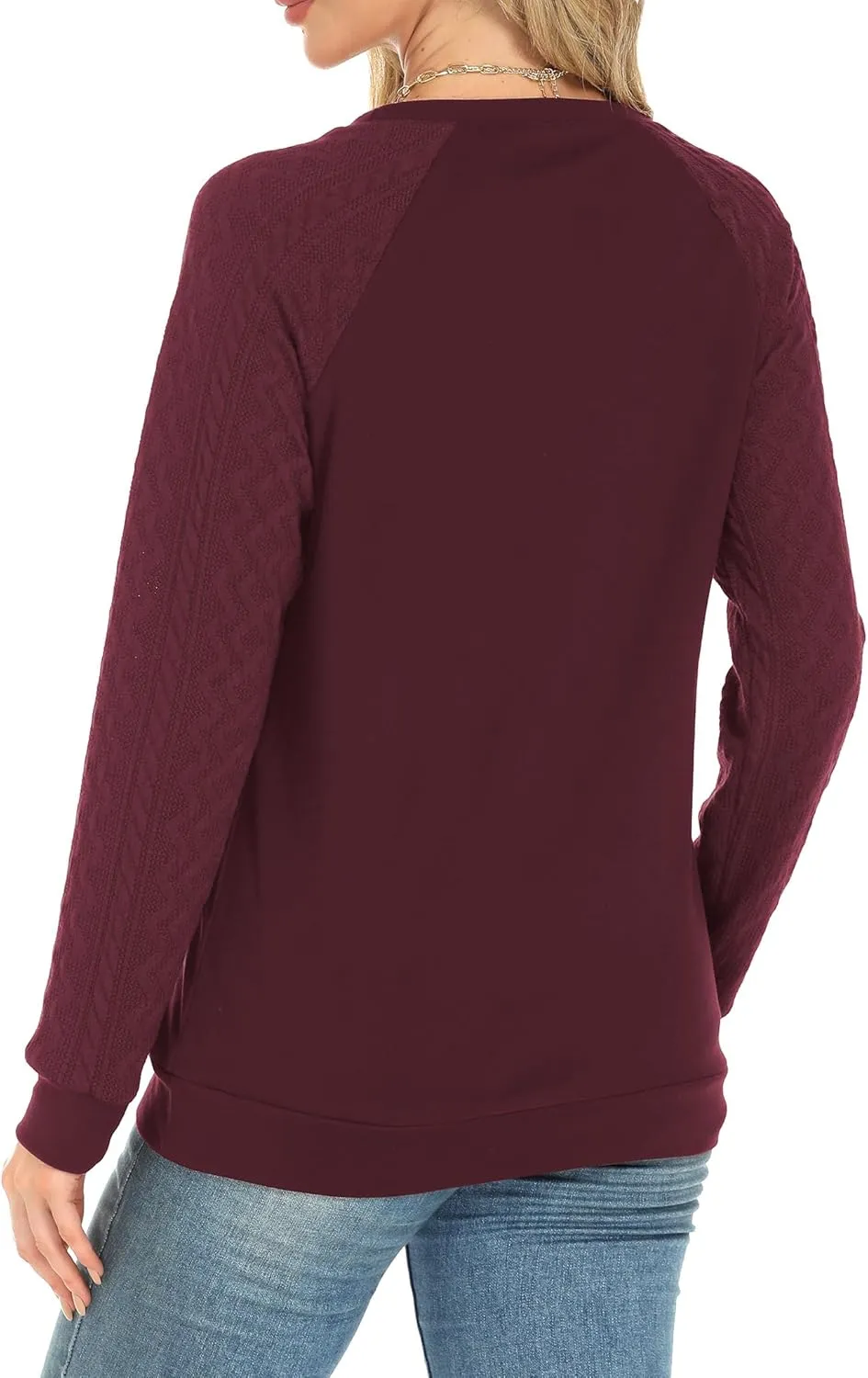 Buauty Womens Sweatshirts Crewneck Cable Knit Sleeve Pullover Sweaters Lightweight Fall Fashion Casual Tunic Tops