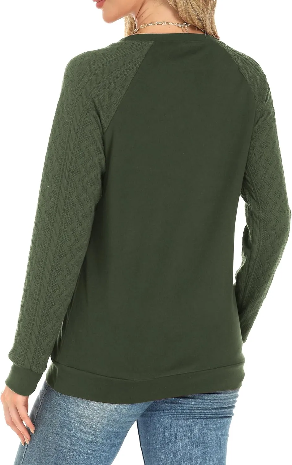 Buauty Womens Sweatshirts Crewneck Cable Knit Sleeve Pullover Sweaters Lightweight Fall Fashion Casual Tunic Tops