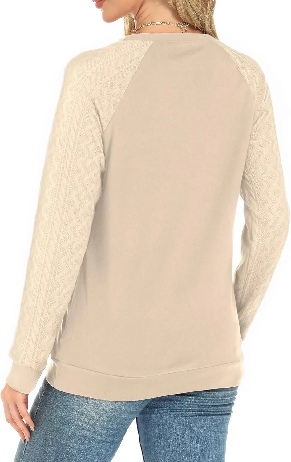 Buauty Womens Sweatshirts Crewneck Cable Knit Sleeve Pullover Sweaters Lightweight Fall Fashion Casual Tunic Tops