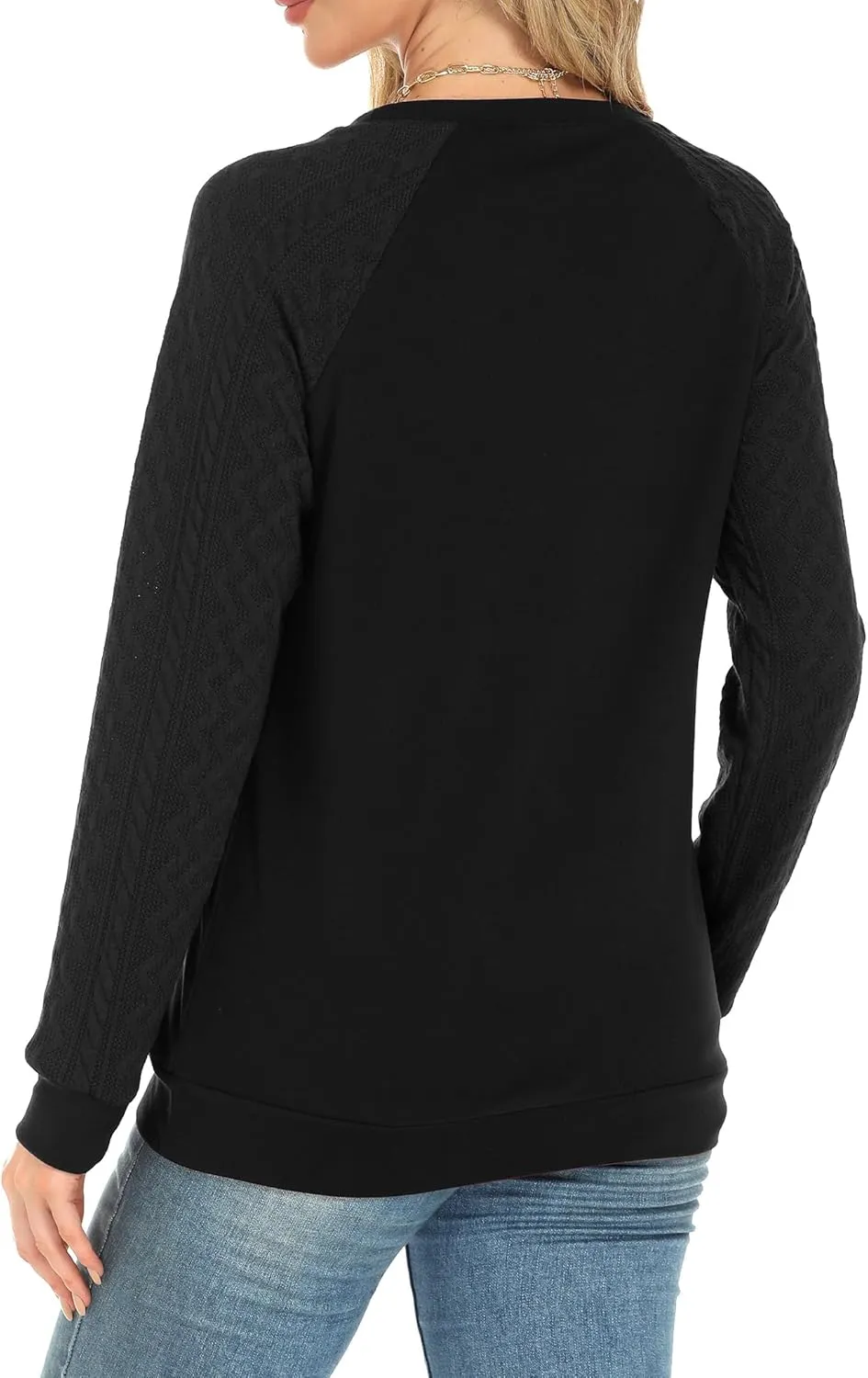 Buauty Womens Sweatshirts Crewneck Cable Knit Sleeve Pullover Sweaters Lightweight Fall Fashion Casual Tunic Tops