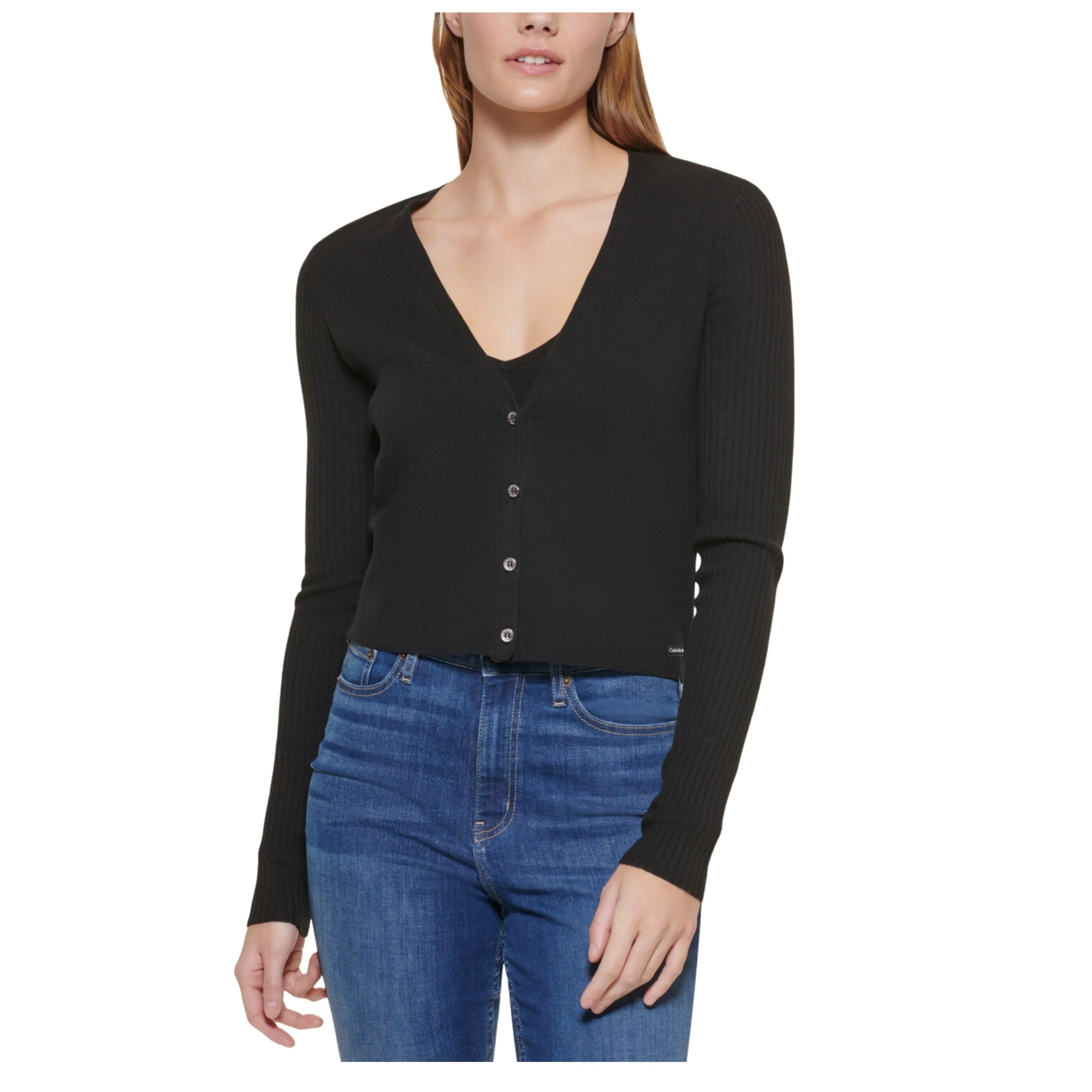 CALVIN KLEIN - Ribbed Cropped Cardigan