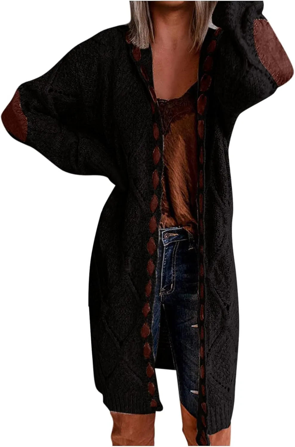 Cardigan for Women Lightweight, Cable Knit Chunky Knit Cardigan Casual Loose Sweatshirt Winter Sweater Ribbed Office Outfit