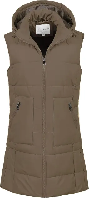 Chrisuno Women's Long Warm Puffer Vest Fleece Sleeveless Vests Waterproof Outerwear With Removable Hood