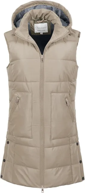 Chrisuno Women's Long Warm Puffer Vest Fleece Sleeveless Vests Waterproof Outerwear With Removable Hood