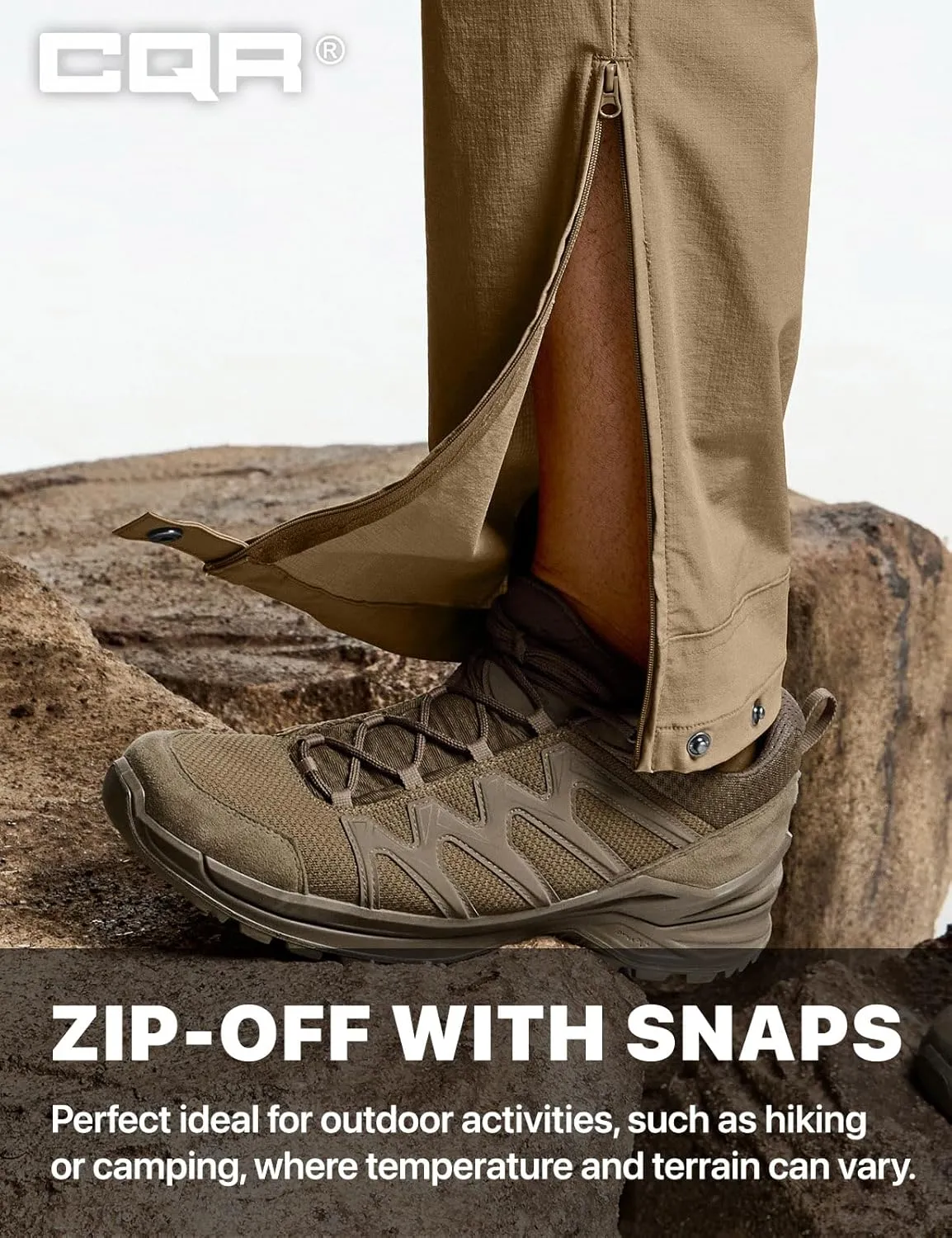 CQR Men's Convertible Cargo Tactical Pants, Water Resistant Outdoor Hiking Pants, Zip Off Lightweight Stretch Work Pants
