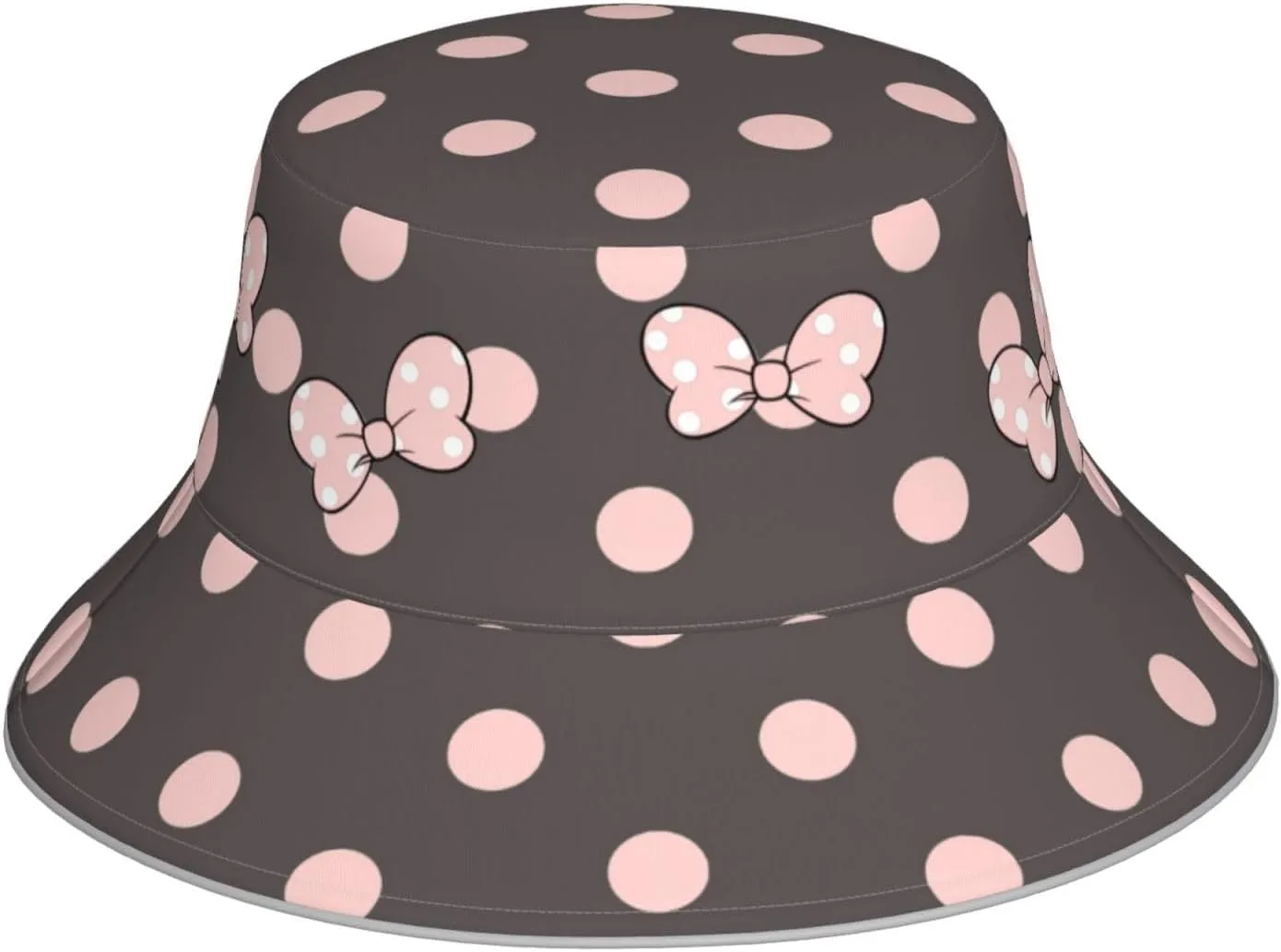 Cute Bow Polka Dot Bucket Hat Reversible, Double-Side-Wear Sun Hat for Women,Summer Travel Beach Packable Fisherman Hat