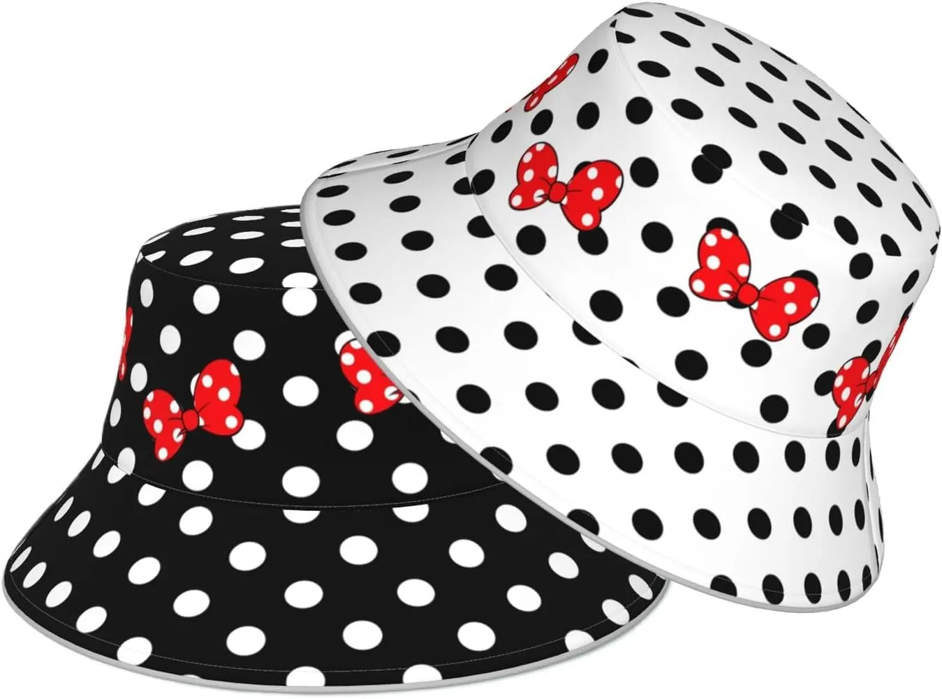 Cute Bow Polka Dot Bucket Hat Reversible, Double-Side-Wear Sun Hat for Women,Summer Travel Beach Packable Fisherman Hat