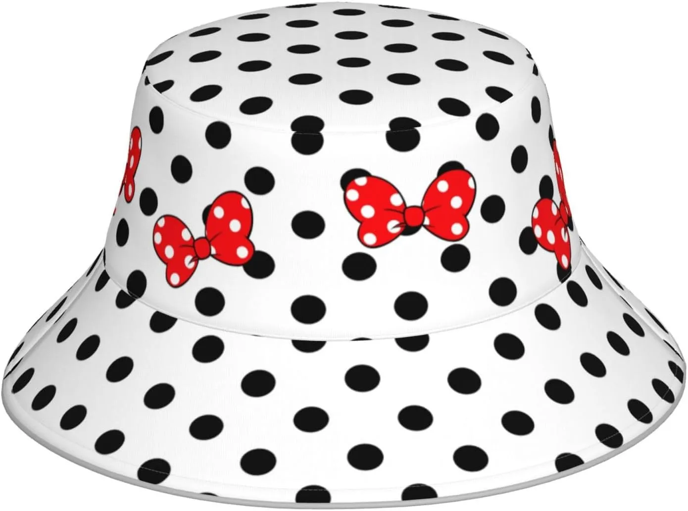 Cute Bow Polka Dot Bucket Hat Reversible, Double-Side-Wear Sun Hat for Women,Summer Travel Beach Packable Fisherman Hat