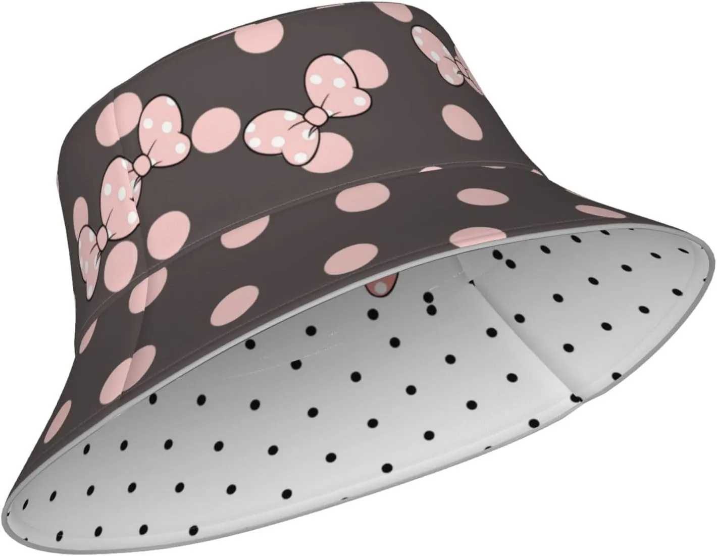 Cute Bow Polka Dot Bucket Hat Reversible, Double-Side-Wear Sun Hat for Women,Summer Travel Beach Packable Fisherman Hat