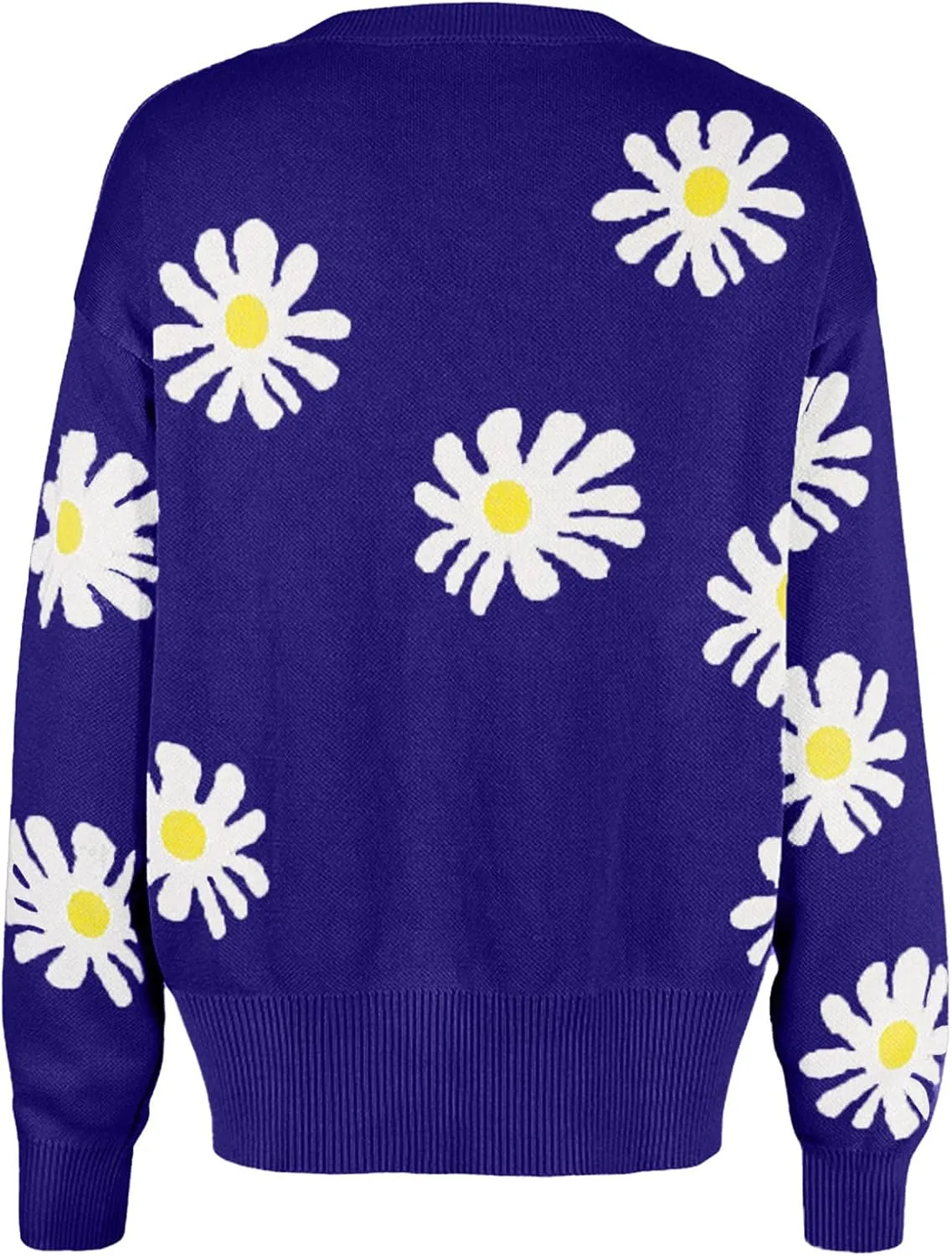Cute Daisy Flower Cardigan Sweaters for Women Cropped Knit Y2K Top Button Down V Neck Floral Pattern Outwear Outfits