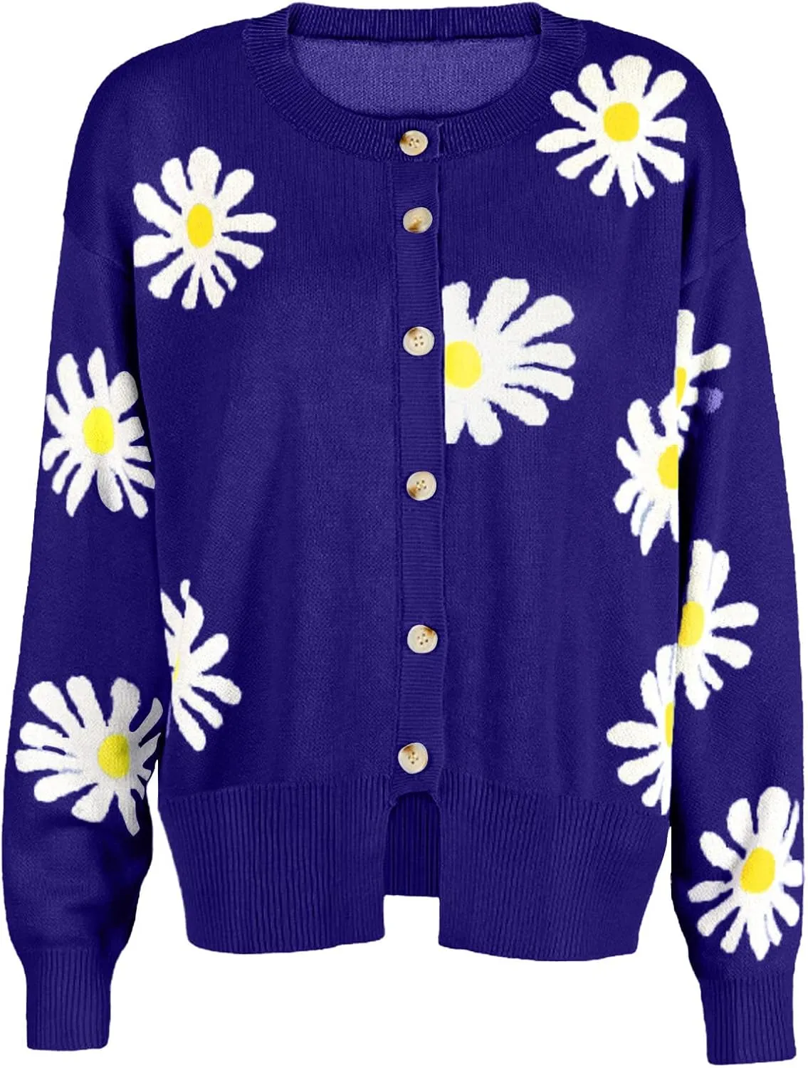 Cute Daisy Flower Cardigan Sweaters for Women Cropped Knit Y2K Top Button Down V Neck Floral Pattern Outwear Outfits