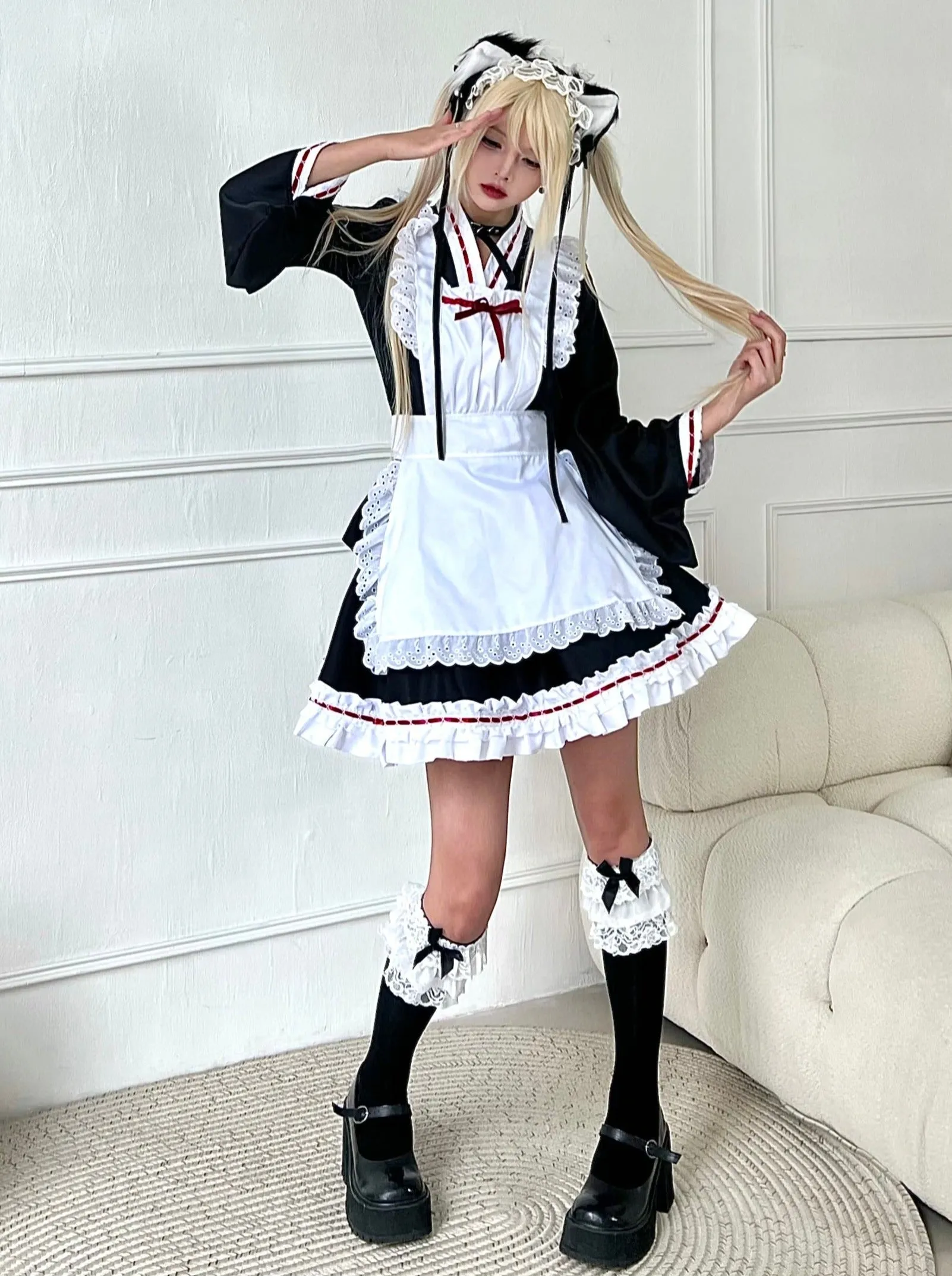 Dress Monochrome Maid Frilled