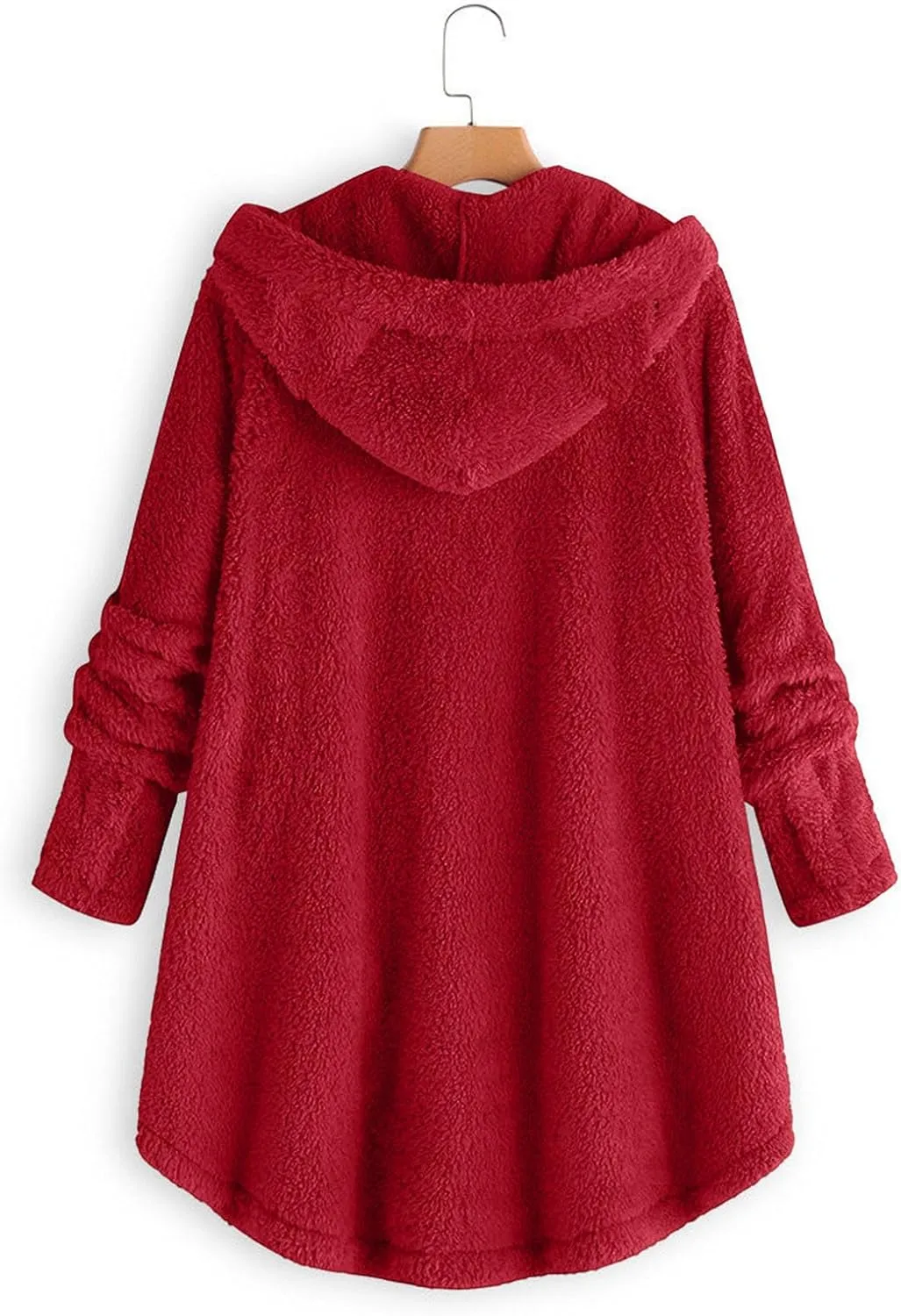 Fleece Jackets for Women,Women Plus Size Button Plush Tops Hooded Patchwork Loose Cardigan Wool Coat Winter Jacket