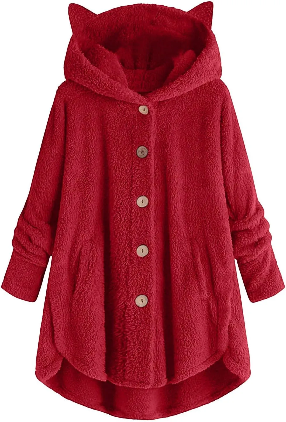 Fleece Jackets for Women,Women Plus Size Button Plush Tops Hooded Patchwork Loose Cardigan Wool Coat Winter Jacket