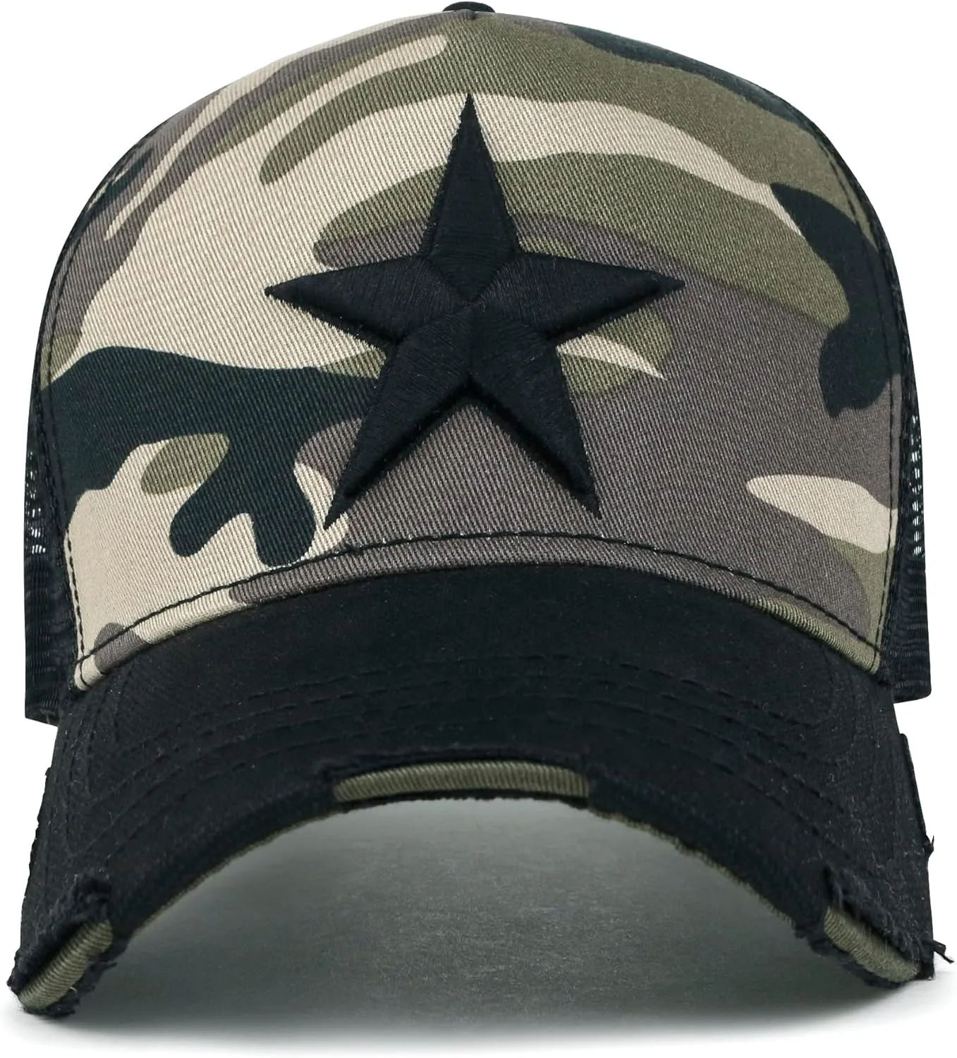 ililily Star Embroidery Black White Trucker Hat Cotton Baseball Cap