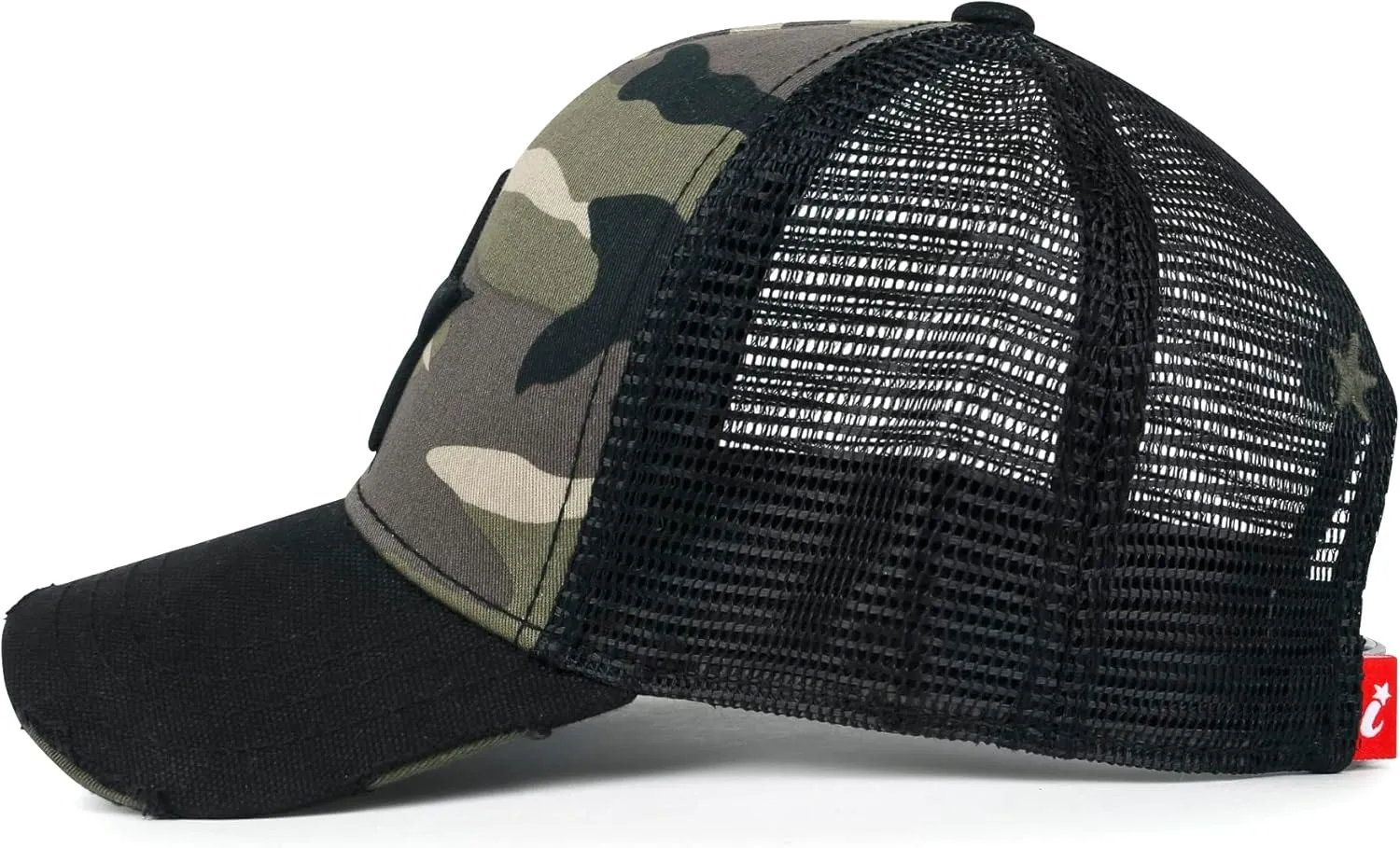 ililily Star Embroidery Black White Trucker Hat Cotton Baseball Cap