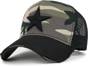 ililily Star Embroidery Black White Trucker Hat Cotton Baseball Cap