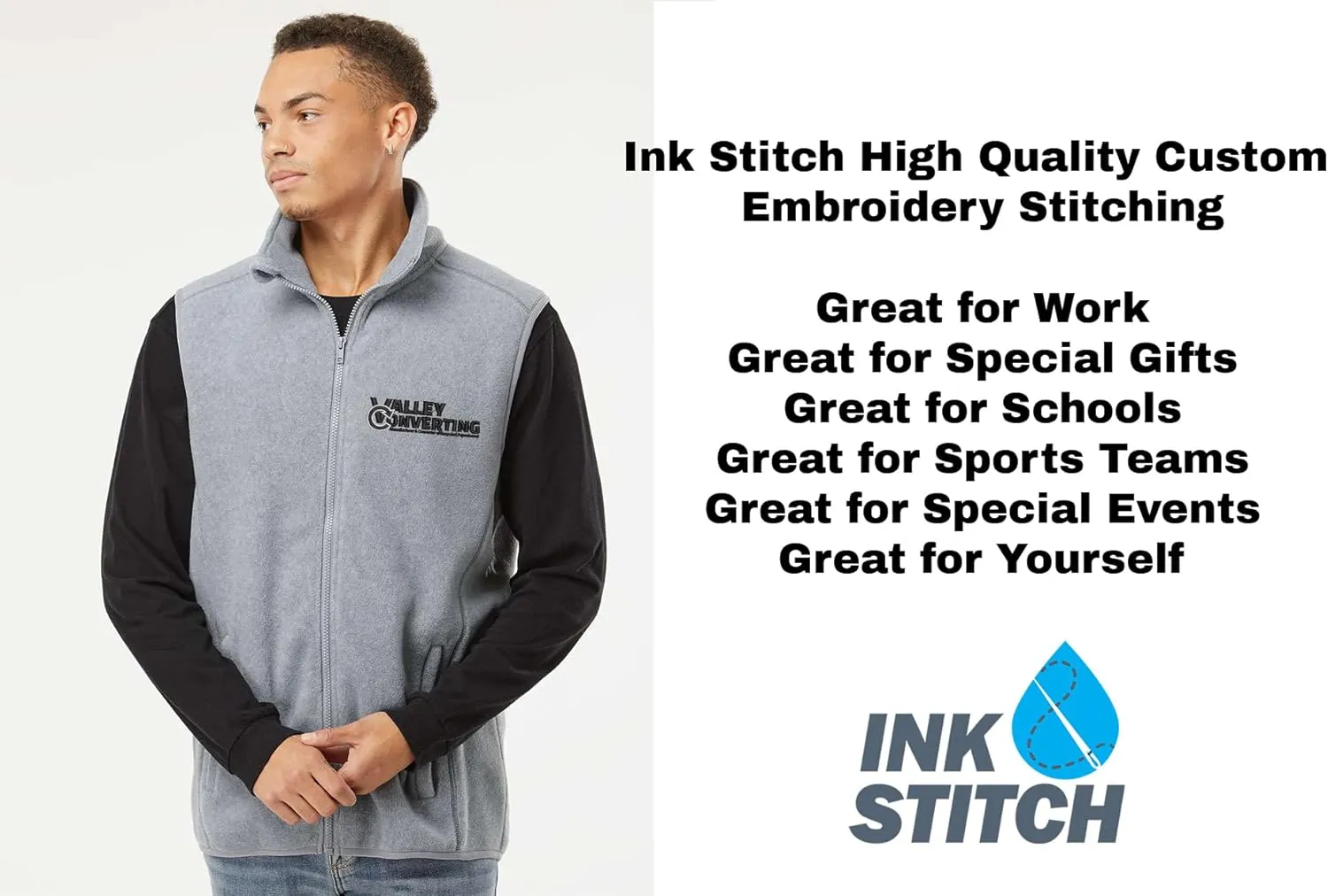 INK STITCH Men 3012 Super Warm Polar Fleece Custom Embroidery Logo Texts Vests