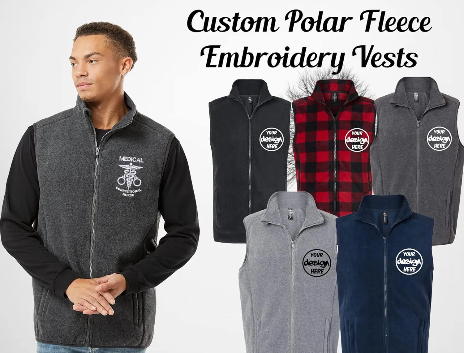 INK STITCH Men 3012 Super Warm Polar Fleece Custom Embroidery Logo Texts Vests