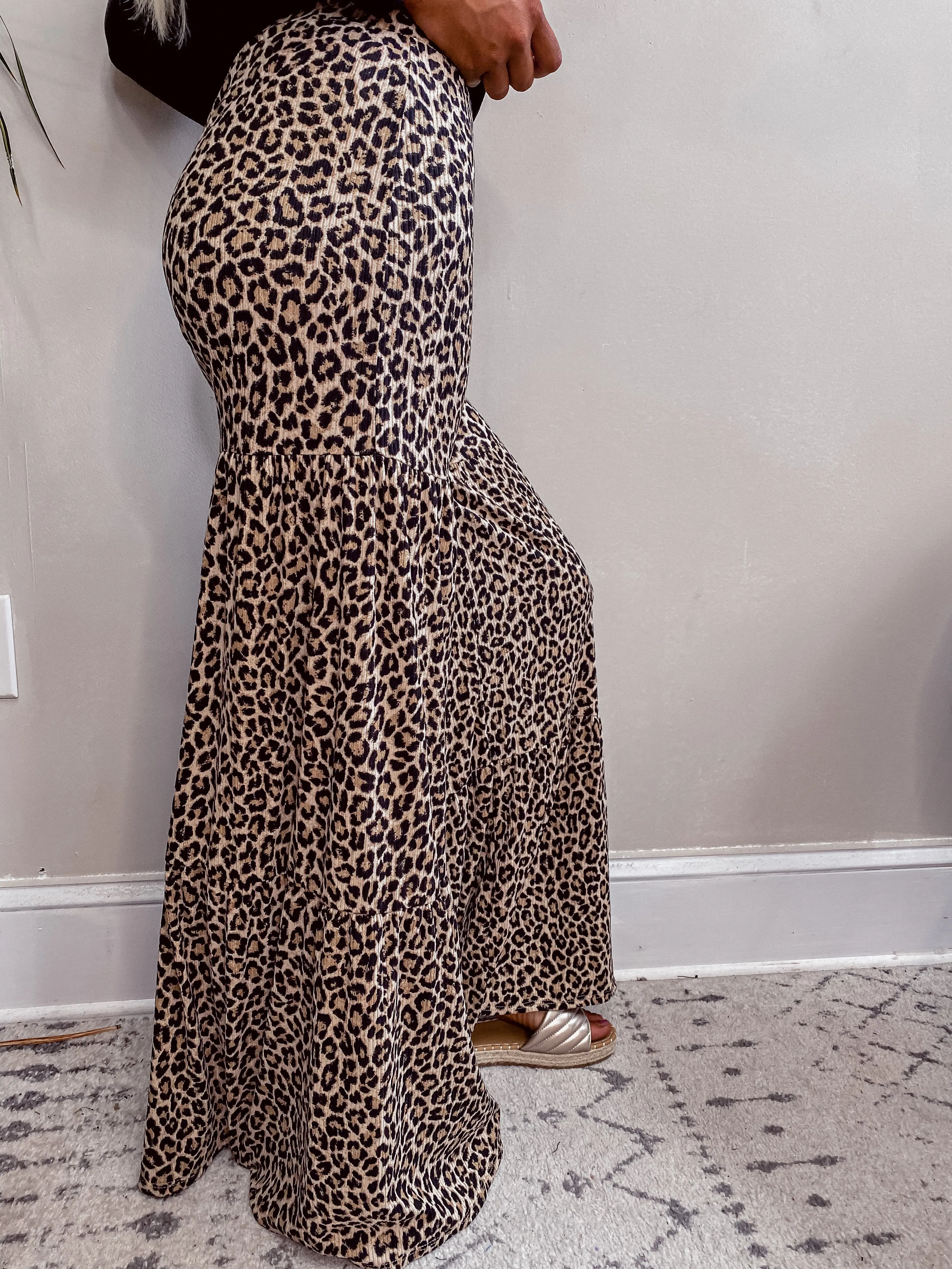 Leopard Knit Tiered Flare Pants