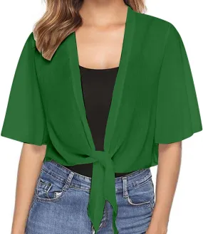 Lightweight Cardigans for Women Chiffon Sheer Shrug Short Sleeve tie Front Cardigan Summer Cropped Cardigan