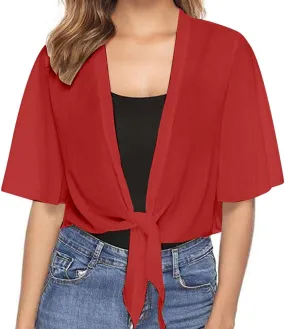 Lightweight Cardigans for Women Chiffon Sheer Shrug Short Sleeve tie Front Cardigan Summer Cropped Cardigan