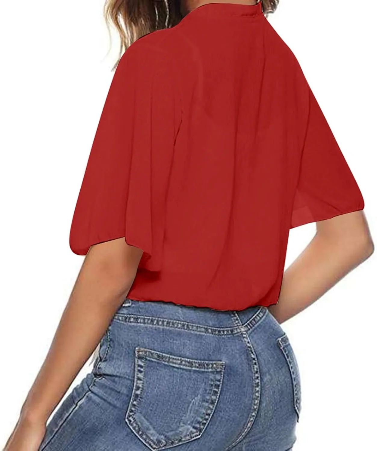 Lightweight Cardigans for Women Chiffon Sheer Shrug Short Sleeve tie Front Cardigan Summer Cropped Cardigan