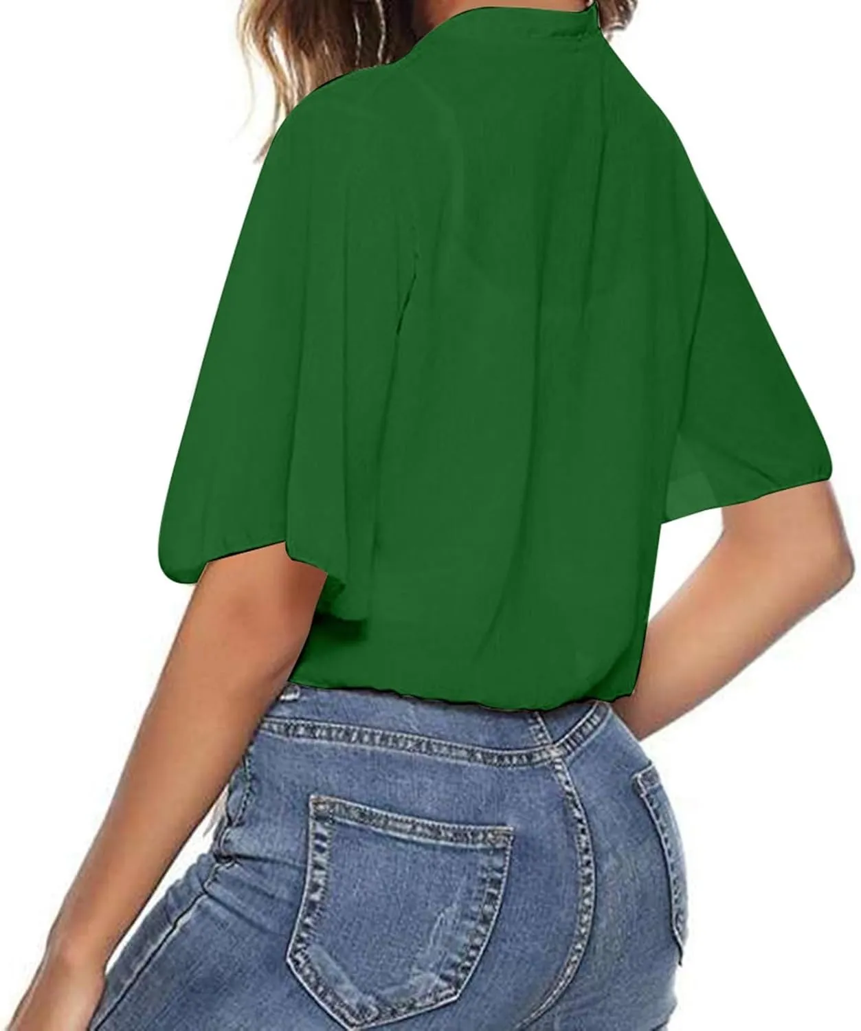 Lightweight Cardigans for Women Chiffon Sheer Shrug Short Sleeve tie Front Cardigan Summer Cropped Cardigan