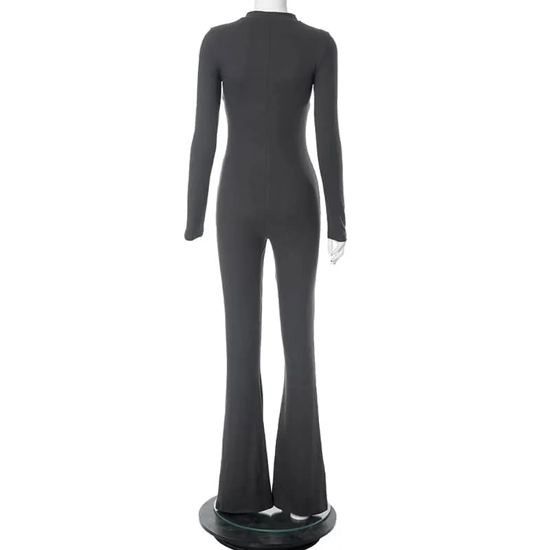Long sleeve fashionable bell bottom jumpsuit