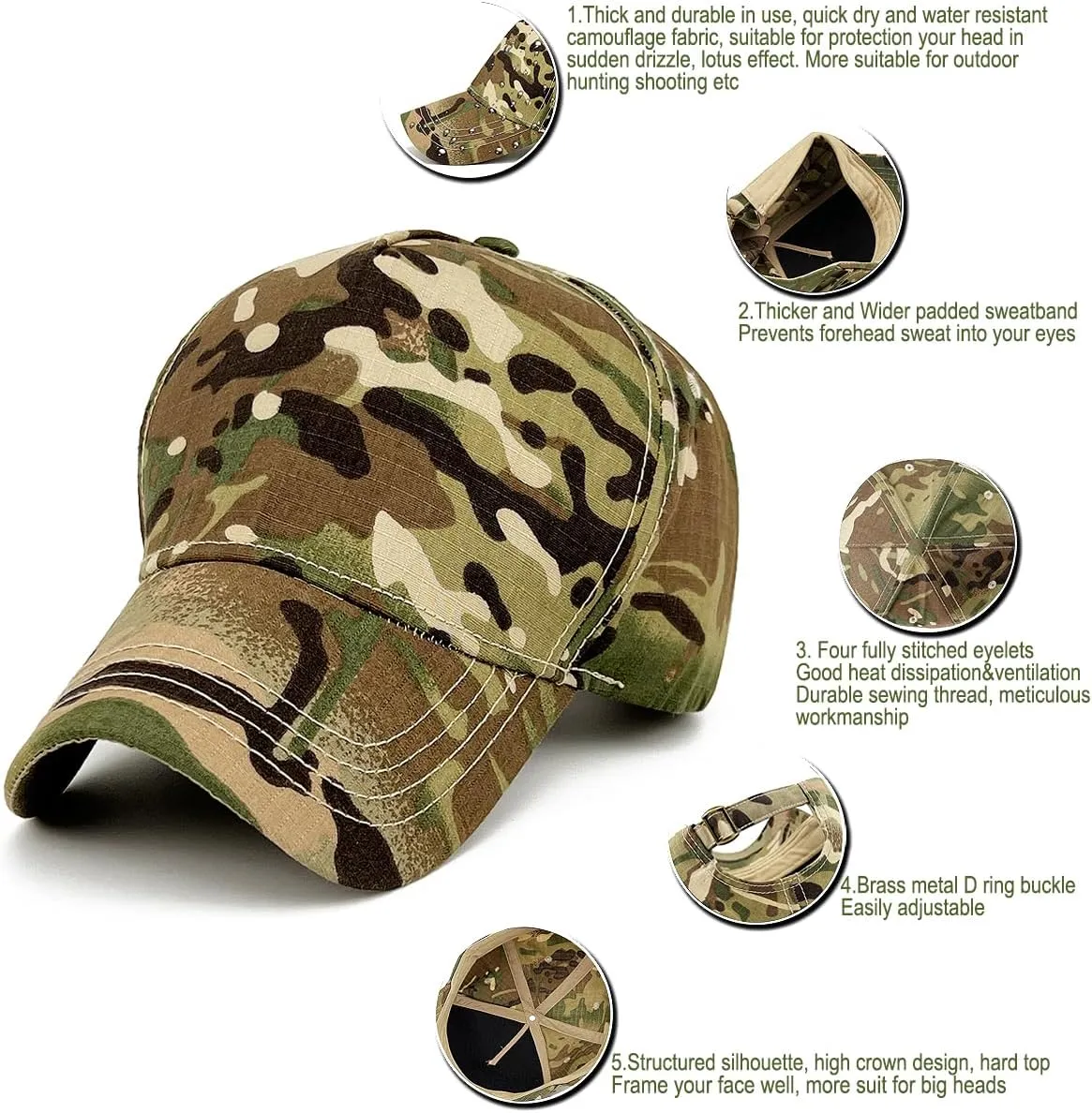 Mens Camo Baseball Hats with American Flag Buckle Womens USA Cap US Military Ball Hat