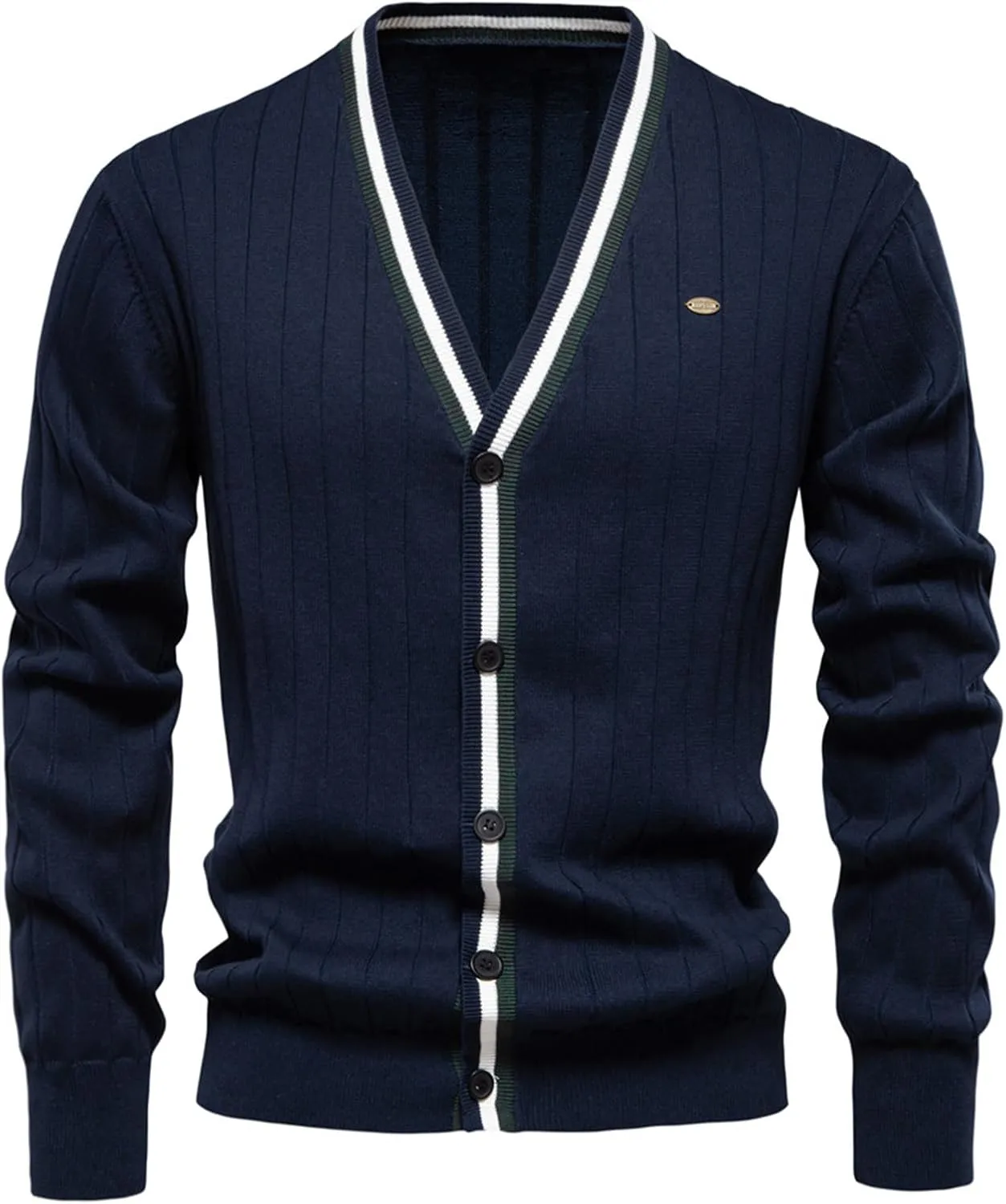 Men's Knit Cardigan Sweater V Neck Button Down Contrasting Colors Casual Long Sleeve Sweaters