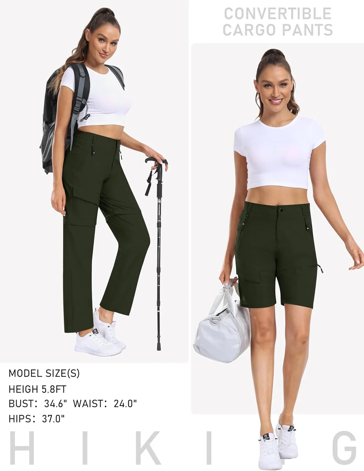 MoFiz Women's Hiking Pants Convertible Quick Dry Lightweight Zip Off Outdoor Athletic Pants with 5 Deep Pocket