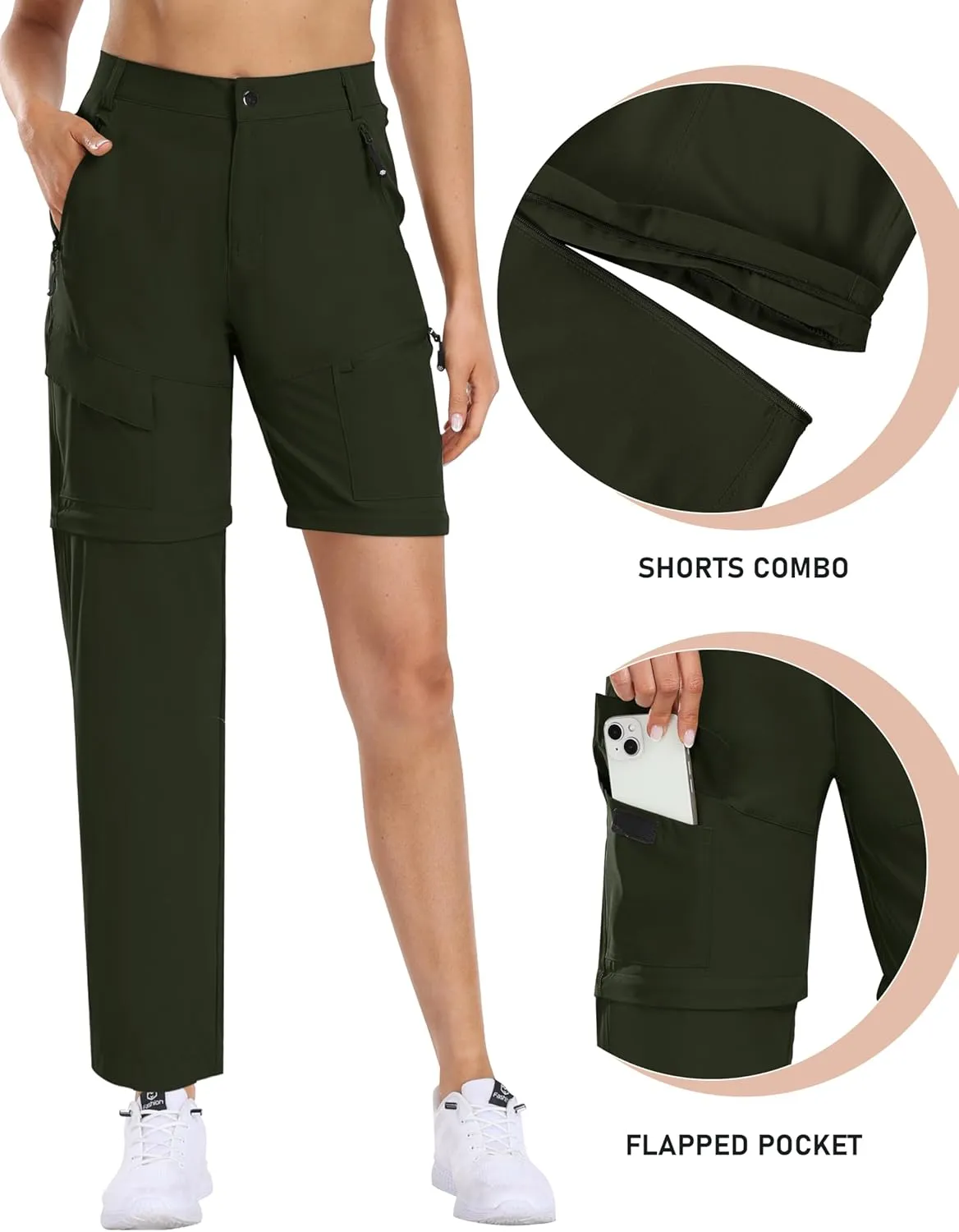 MoFiz Women's Hiking Pants Convertible Quick Dry Lightweight Zip Off Outdoor Athletic Pants with 5 Deep Pocket