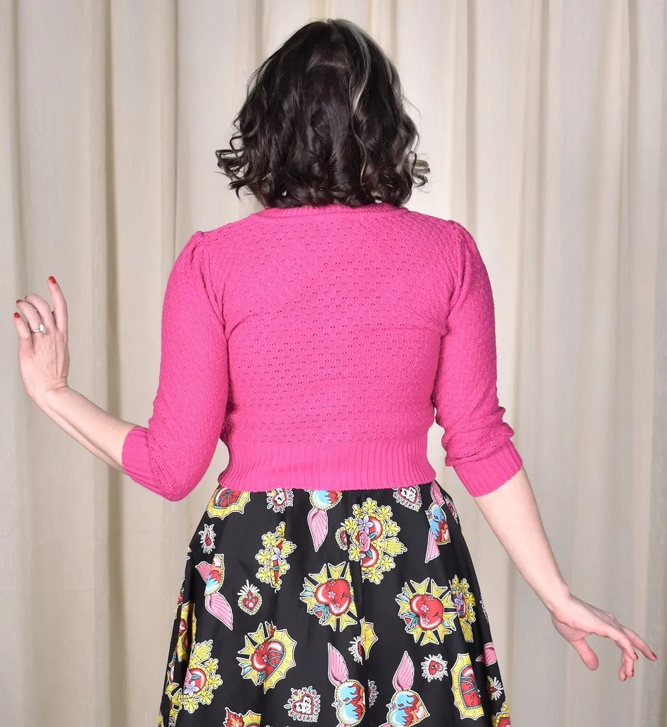 Pink Cute Cropped Cardigan